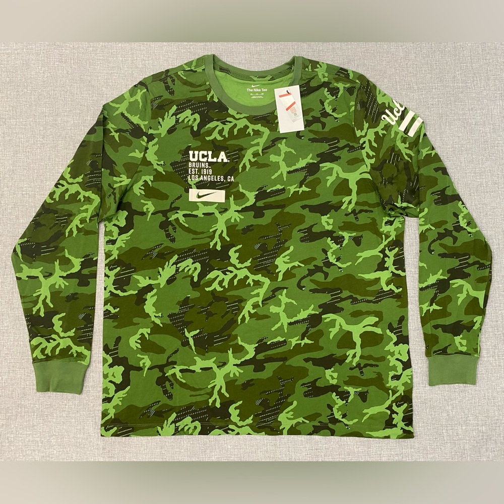 Nike Mens 2XL UCLA Bruins Long Sleeve Military Camo Green Shirt New